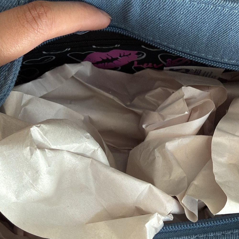 Betsey Johnson Blue Denim Tote with Red Cherry Embroidery - Picture 5 of 5